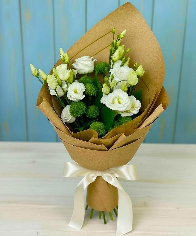 Букет цветов из: Хризантемы и Лизиантусы в Обозерском