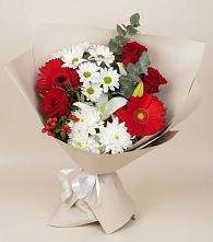 Букет цветов из:  Розы, Хризантемы, Герберы и Лилии в Обозерском