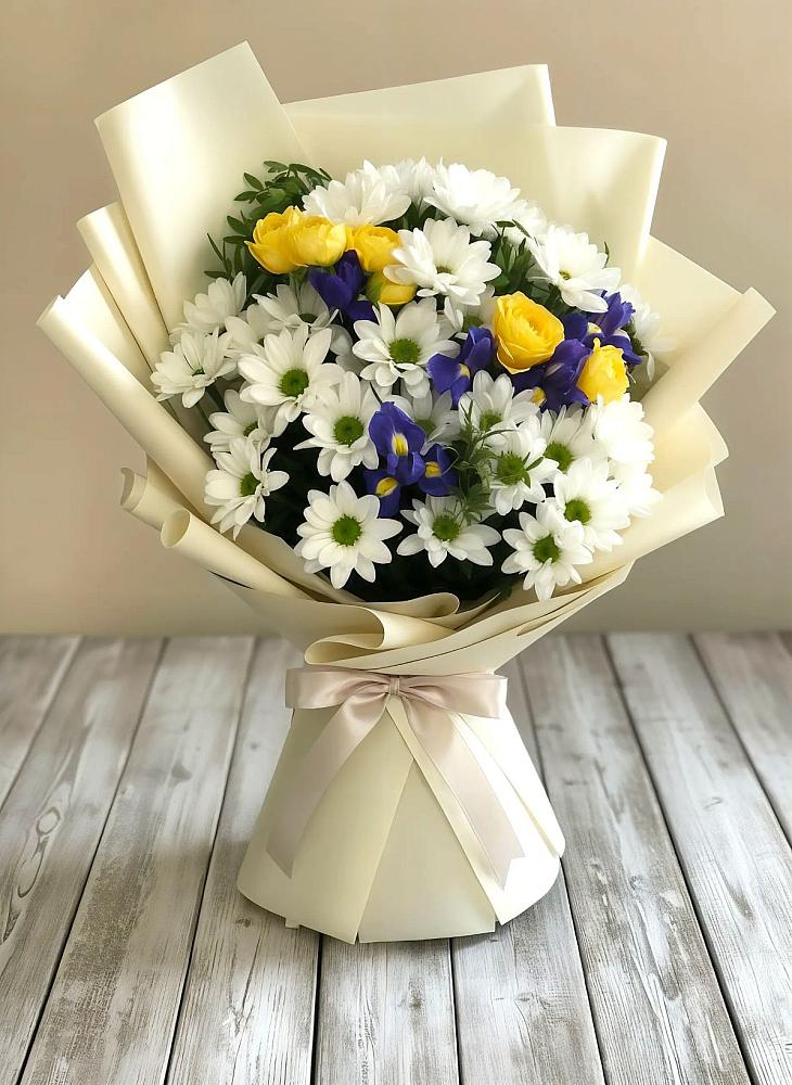 Букет цветов из: Ирисы, Хризантемы и Розы в Обозерском