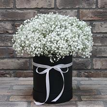 Цветочная композиция из Гипсофила в шляпной коробке в Обозерском