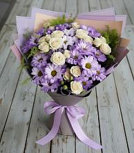 Букет цветов из:  Хризантемы и Розы в Обозерском